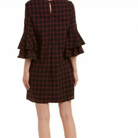 ⭐BEACHLUNCHLOUNGE Red Black Check Dress Ruffle Bell Sleeve Buffalo Cotton Medium - Picture 4 of 10